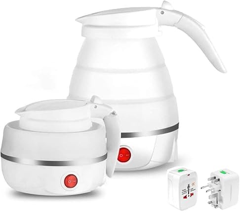 Mini hopfällbar vattenkokare, resevattenkokare, 110-240V torrkokningsskydd automatisk termostat livsmedelskvalitet silikon bärbar 0,6L, blå(Bianco)
