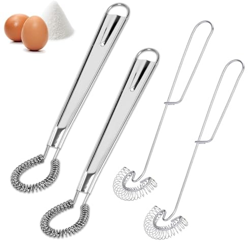 4 Stück Schneebesen Edelstahl, schneebesen, spiralbesen, schneebesens klein für Rühren und Mischen - Langlebig, mini schneebesens für Eier, Mehl und Butter Verwendet Werden