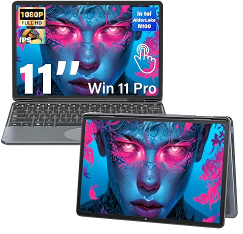 Svikou Laptop touchscreen 2 in 1 grigio da 11 pollici, per studenti e viaggi