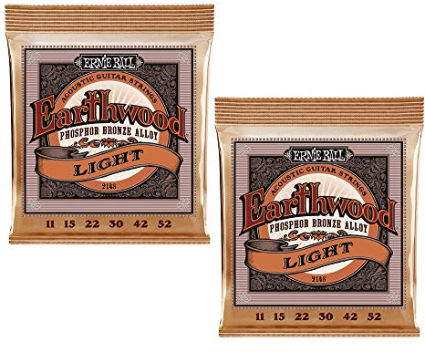 Ernie Ball 2148 Saiten für Akustikgitarre (Earthwood Phosphor-Bronze, 11-52) 2 Stück