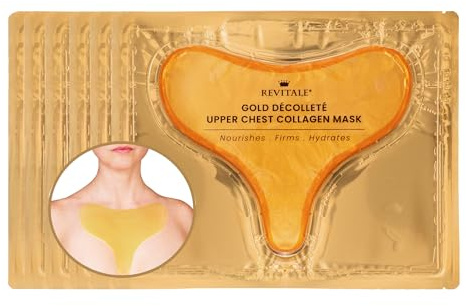 Revitale Gold Décolleté Upper Chest & Neck Collagen Sheet Mask, 3 Pack | Firming & Moisturising, for Smoother, Revitalised Skin, Collagen, Hyaluronic Acid, Vitamin E, Aloe Vera, Chamomile