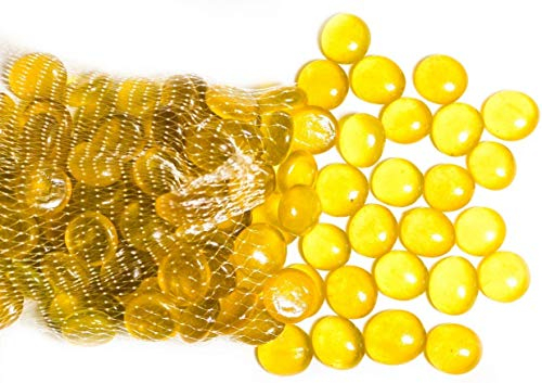 ARSUK – Galets de Verre Jaune 455 g 70-80 pcs Ø17-20 mm – Pierres Décoratives, Cailloux Plat, Perles de Verre, Gravier Aquarium, Remplissage Vase, Mariage, Art Floral, Mosaïque, DIY Décoration Maison