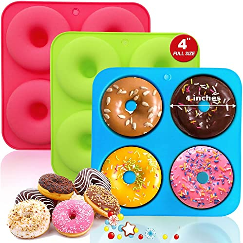 Walfos Groß Silikon Donut Formen, silikon donut backform Antihaft Donut Backblech für Kuchen Keks Bagels Muffins, Geeignet für Geschirrspüler, Backofen, Mikrowelle (3 pcs 4 Cup)