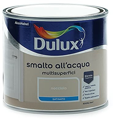 Dulux Smalto Satinato all'Acqua per Metallo Plastica e Legno Pronto all'Uso per Esterni e Interni, 0.5 Litri, Nocciola