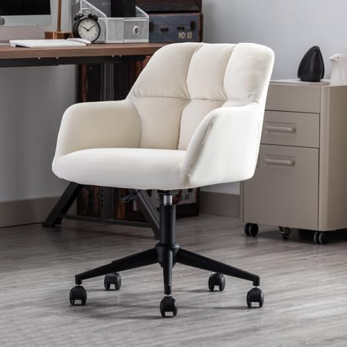 chairus Schreibtischstuhl Samt Bürostuhl 360° Drehbar Schreibtischstuhl Höhenverstellbar Drehstuhl für Arbeitszimmer Arbeitsstuhl Sessel (Beige(Rollen))