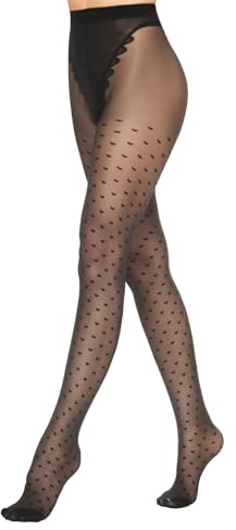 MANZI Women Patterned Tights Sheer Heart Dot Leopard Black Tights 20D