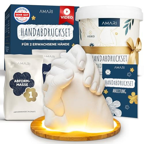 Amari® Handprint Set for Couples and Family (Floral) - Plaster Cast Set Hands - Plaster Hand Pair Plaster Hand Print Gift, Wedding Gift, Anniversary Partner Gifts, Couple Gifts