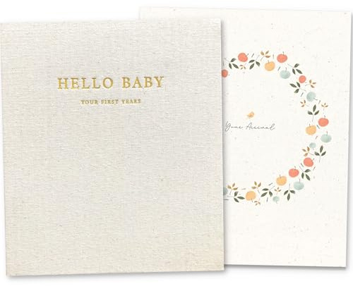 Peachly Baby Memory Book | Baby Book First Year Book Keepsake for Milestones | Simple Cute Scrapbook | Books for Girl | Natural Linen - Clementine