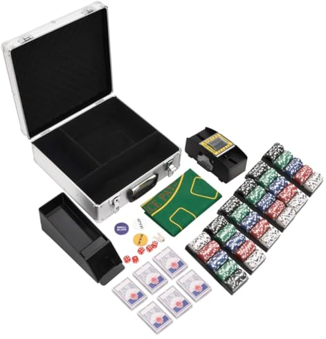 vidaXL Pokerchips Set 600 STK., Pokerkoffer mit Buttons Chips Würfeln, Pokerset Spielkarten Set mit Tragekoffer, Jetons Komplettset, 11,5 g