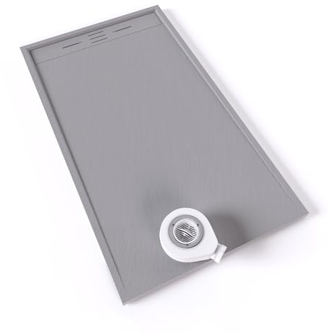 Plato de ducha SMC Hiemal 160x90 cm |Moments of Glass | Gris RAL 7030 – Antiderrapante, Textura Pizarra, Antibacteriano, Resistente a agentes químicos – Incluye válvula y rejilla