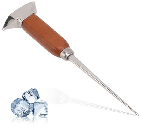 Eispickel aus Edelstahl, Eismeißel Mit Doppeltem Verwendungszweck Und Holzgriff, Eiszerkleinerer, Ideal Für Küche, Bars, Barkeeper