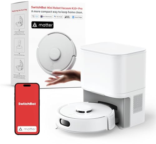 SwitchBot K10+ Pro Saugroboter mit Absaugstation 90 Tage, 45dB Ultraleise, Mini Staubsauger Roboter mit LiDAR-Navigation für Große Eckenabdeckung, Einweg-Feuchttücher zum Wischen, kompatibel mit Alexa