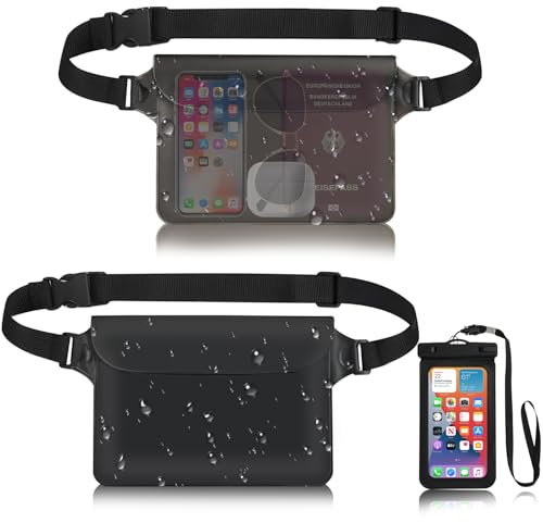Gucass 2 Stück wasserdichte Tasche, Wasserfester Beutel mit Verstellbarem Gurt, Wasserfeste Bauchtasche mit Unterwasser Handyhülle, IPX8 Waterproof Bag für Schwimmen Wassersport Strand Bootsfahrten