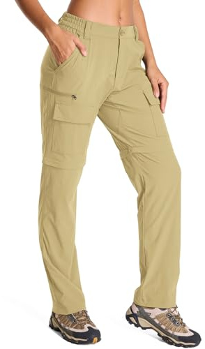 Jessie Kidden Pantaloni impermeabili da donna, per camminare, escursionismo, cargo, convertibili, leggeri, ad asciugatura rapida, protezione UV UPF 50+, zip off Capri, cachi, 40