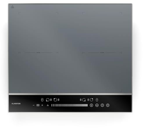 Klarstein DualTone Flex Induktionskochfeld - 4-Zonen Induktionsherd, 7200 W, Flex-Zonen & Thermoboost, Schieberegler, Timer, Aluminiumrahmen, Weiße LED, Silber