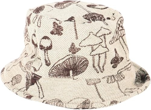GURU SHOP Sommarhatt, svamptryck, slapphatt, fiskarhatt, solhatt – svart, män/kvinnor, linnefärger, one size