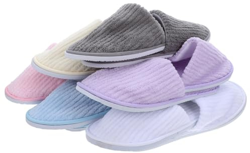 BESPORTBLE 6 Pairs Washable Hotel Slippers Pack Non-Slip Closed-Toe Coral Fleece Guest Slippers Lightweight Indoor Spa Travel Shoes