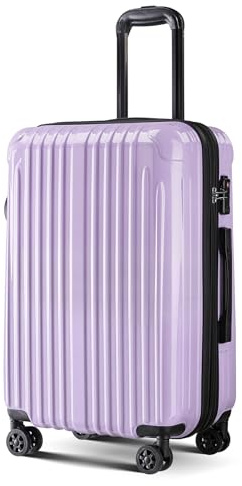 Comeria Equipaje a cuadros, maleta rígida de ABS + PC, equipaje de viaje ligero con ruedas giratorias y bloqueo TSA, Lila, S(20in_Carry on), Equipaje expandible central rígido con ruedas giratorias