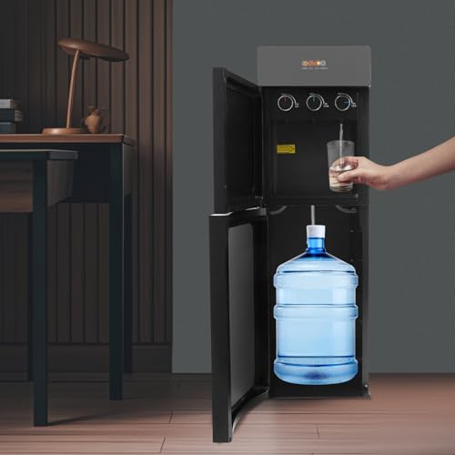 Distributore di acqua da 5 l, 3 temperature (caldo/freddo/stanza), 500 W, riscaldamento rapido e raffreddamento da 90 W, erogatore di acqua da terra con carico a pavimento, per casa, ufficio, palestra