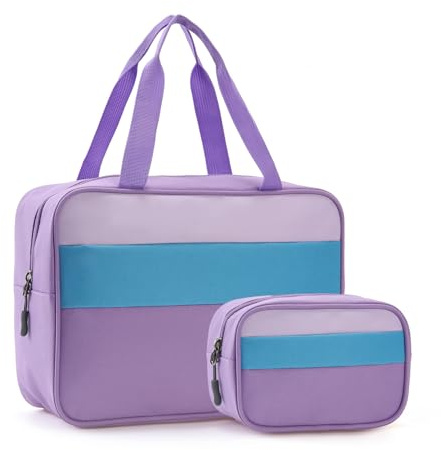 Rueesh 2Pcs Toiletry Bag for Women,Makeup Cosmetic Organizer Bag,Travel Toiletry Pouch,Large Make Up Purse for Daily Accessory,Purple