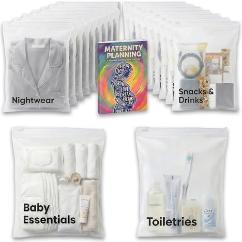 21x Maternity Hospital Bag Organiser Pouches, Includes Planner Book, Large Zip Lock Bags For Maternity Essentials And Baby or Mother, Pregnancy Hospital Bag | Pregnancy Essentials | Baby Shower
