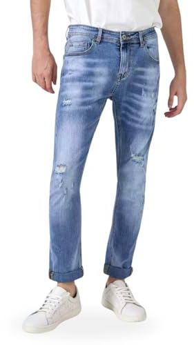 TONY BACKER - Jeans Uomo Slim Fit Elasticizzati, Jeans Uomo Strappati, Stile Urban Casual in Denim, Blu Grigio Celeste, vestibilità Aderente, Taglie 42-52 Art. S250