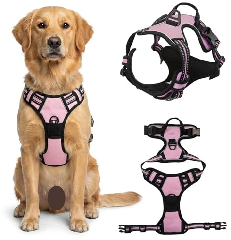 HTTDSLF Pettorina Cane Taglia Grande, Pettorina per Cani Anti Tiro Riflettente, Imbracatura Robusto e Regolabile per Addestramento Passeggiate (Rosa, L)
