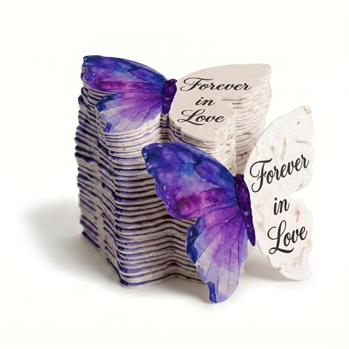 Seed Bloom 50 pezzi grandi di carta seme stampata Forever in Love con farfalle – Scrivibile e piantabile, fiori selvatici, regalo per la mamma per compleanno, da usare per matrimoni, baby shower e