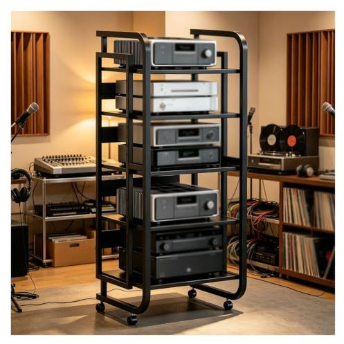 Rullande HiFi-ställ, Skivspelare Med 5 Våningar | Justerbar Öppen Vinylförvaringsenhet, Ljudutrustningsvagn För Hemmabio, AV-mediastativ I Stål