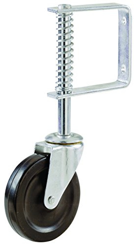 Shepherd Hardware 4 Spring Loaded Gate Caster – Heavy Duty Swivel Wheel with Adjustable Shock-Absorbing Spring & Universal Mount – Supports 125 lbs, Black