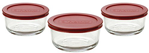 Anchor Hocking Classic Glass Food Storage Containers with Lids, Red, 2 Cup (Set of 3)