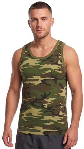 Sleeveless Vest 100% Cotton Army Singlet Military Tank Top Combat Summer Gym Training Muscle Shirt - Woodland Camo - S