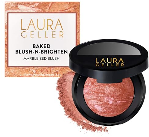 LAURA GELLER Blush Polvere Cotto Blush-n-Brighten (Pink Grapefruit) – Fard Make Up in Polvere Marmorizzato, Cremoso e Leggero, Finish Satinato