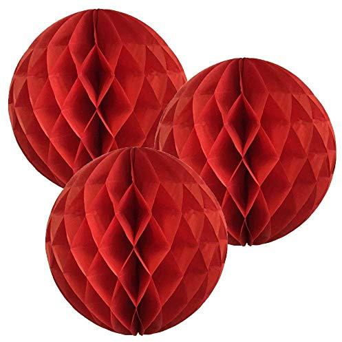 12(30CM) Paper Honeycomb Balls (Pack of 3) Several Colours Available (Red)
