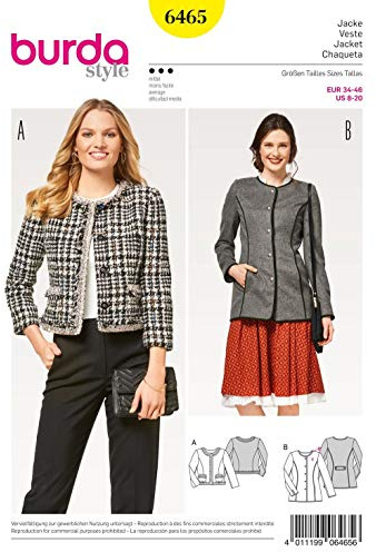 Burda Style Sewing Pattern B6465 Misses' Collarless Jacket