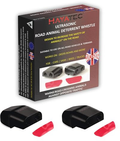 Hayatec Dispositivo ultrasónico de silbato de advertencia de animales de ciervo para coche, kit adhesivo de seguridad para carretera de jabalí alimentado por aire