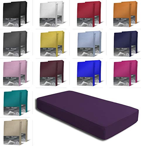 2er Set Jersey Spannbettlaken Spannbetttücher Bettlaken Spannbetttuch weiche Baumwolle mit Rundumgummizug, Farbe: Aubergine/Lila, Maße: 2er Pack 180-200 x 200 cm