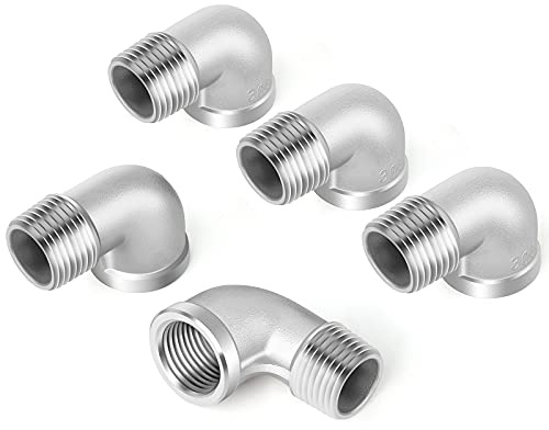 ERGAOBOY 5 piezas 304 conectores de codo de 90 grados de acero inoxidable, accesorios de tubería BSP macho de 1/4 a 1/4 hembra