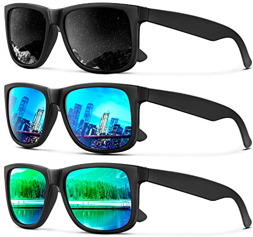 KALIYADI Sunglasses Men Polarized Sun glasses for Mens Womens Classic Matte Black Frame UV Protection 3pack(Grey/Ice Blue/Green)