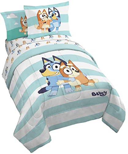 Jay Franco Bluey & Bingo 5 Piece Twin Size Bed Set - Includes Comforter & Sheet Set - Super Soft Kids Bedding Fade Resistant Microfiber (Official Bluey Product)