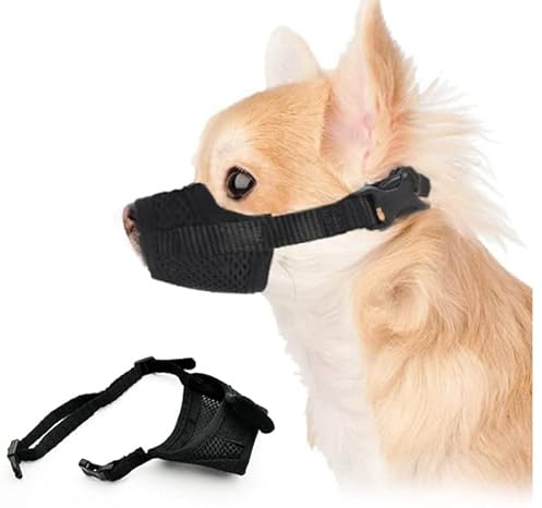 Hundemaulkorb verhindert Beißen und Fressen Bellen und Kauen, Nylon-Maulkorb für kleine, mittelgroße Hunde mit atmungsaktivem Netz, weicher Hunde-Mundschutz mit Verstellbarer Schlaufe (S)