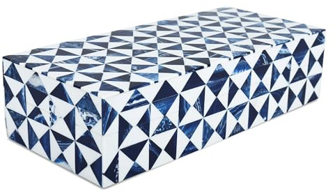 Handicrafts Home Blue and White Decorative Storage Box with Lid, Coffee Table Storage Box, Handmade Wooden Box, Remote Control Holder, Decorative Organizer, Jewelry & Keepsake Box (10x4.5x2.5 Inch)