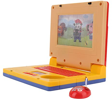 Computadora PortáTil de Aprendizaje para Niños, 19 X 15,7 X 3,8 Cm, Juguete de Computadora de SimulacióN de Desarrollo Cognitivo Electróico de Música LED Educativa (Ratón retráctil amarillo)