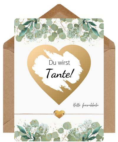 LeniSch Du wirst Tante Rubbelkarte mit Herz Armband 18K Gold | Schwangerschaft verkünden an Tante | Rubbellos Karte Geschenkidee