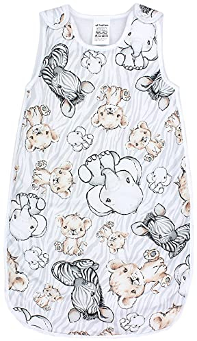 TupTam Schlafsack Baby 2.5 TOG – OEKO-TEX Ganzjahresschlafsack Kinder mit Seitlichem Reißverschluss, Ärmellos, Farbe: Safari, Größe: 56-62