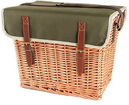 FURLOU Panier Pique-Nique Panier Pique-Nique en Osier avec Couverts Sac Isolant Bandoulière Tapis Pique-Nique Sac Bouteille Panier Pique-Nique pour 4 42X30x33cm