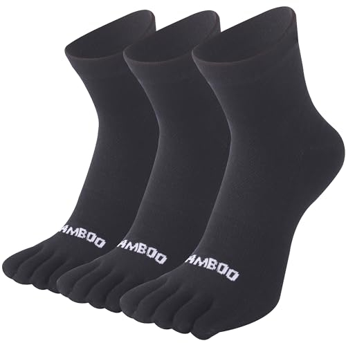 SPST Bamboo Viscose Toe Socks, Seamless Five Finger Ankle Sox for Men Women, Athletic Running Moisture Wicking Comfortable Socks with Arch Support, 3 Pairs Black Medium
