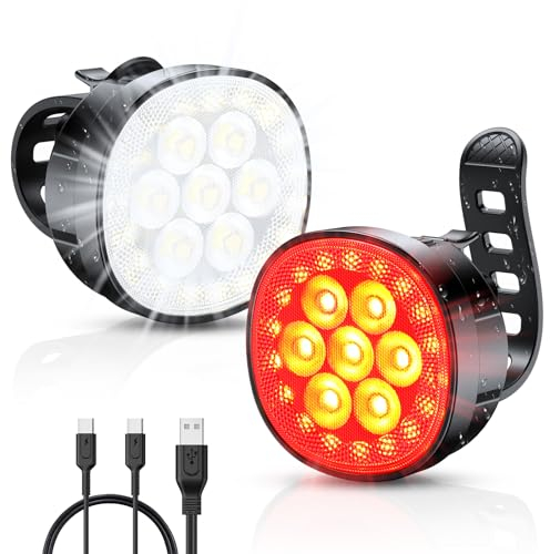 Mohard 1200mAh Luci Bicicletta LED, 800Lumen 8+12 modalità & USB Ricaricabile Luce Bici IP65 Impermeabile, 2-in-1 Fari Anteriore & Posteriore Ciclismo MTB Notturno, Kit Imbarcazioni Luci Navigazione