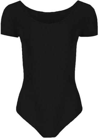 Hamishkane Bodysuit de manga corta para niñas, leotardo de danza y ballet para niñas, leotardo elástico de microfibra para niños, top de leotardo liso, Negro, 5-6 años