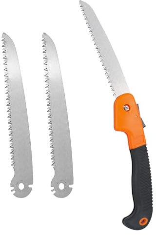 RUCUDIM Folding Pruning Saw with Secure Lock, 2 Blades, Portable Tree Saw for Camping, Bushcraft & Wood Pruning